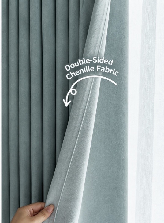 Blue chenille double-sided curtain fabric sample