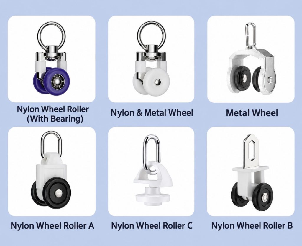 Curtain track rollers – silent sliding wheels for bottom-slide Roman rods
